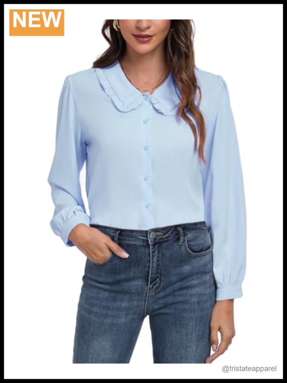 Vintage Peter Pan Collar Blouse Long Sleeve Puff Sleeve Button Down Shirt